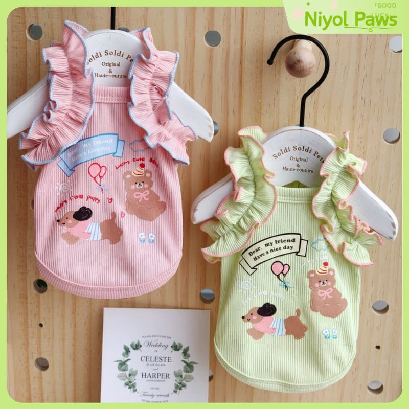 Simple Lace Camisole Casual Cartoon Summer Thin Pet Clothes for Small Dogs Bichon Teddy รูปที่ 1