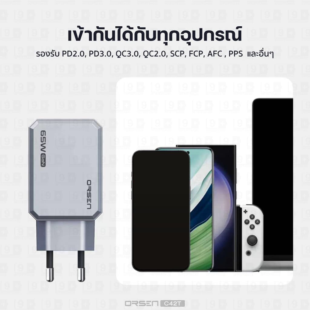 Orsen by Eloop C42T GaN Charger 65W หัวชาร์จ PD QC PPS Type C ชาร์จเร็ว adapter notebook มอก. รูปที่ 4