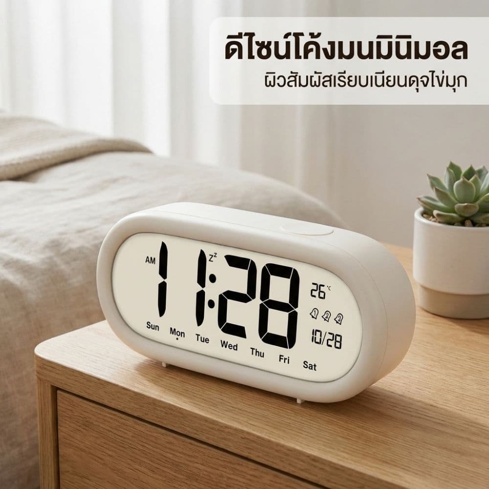 นาฬิกาปลุกหน้าจอ LCD ความคมชัดสูง เสียงดังมาก มีแสดงอุณหภูมิ ปฏิทิน จัดการเวลาได้อัจฉริยะ เหมาะสำหรับนักเรียนฝึกระเบียบว รูปที่ 5