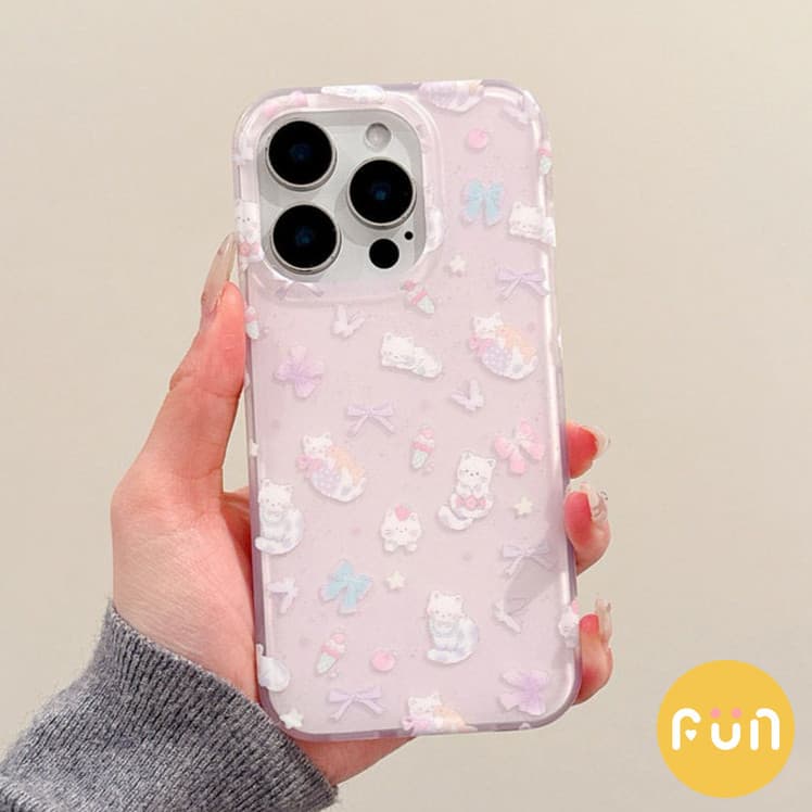น่ารักผีเสื้อ Bowknot Cat Hard PC โทรศัพท์มือถือสําหรับ iPhone 17 16 15 14 13 Pro Max 17Pro พร้อมโซ่กันกระแทก IMD ปลอกมือถือ รูปที่ 3