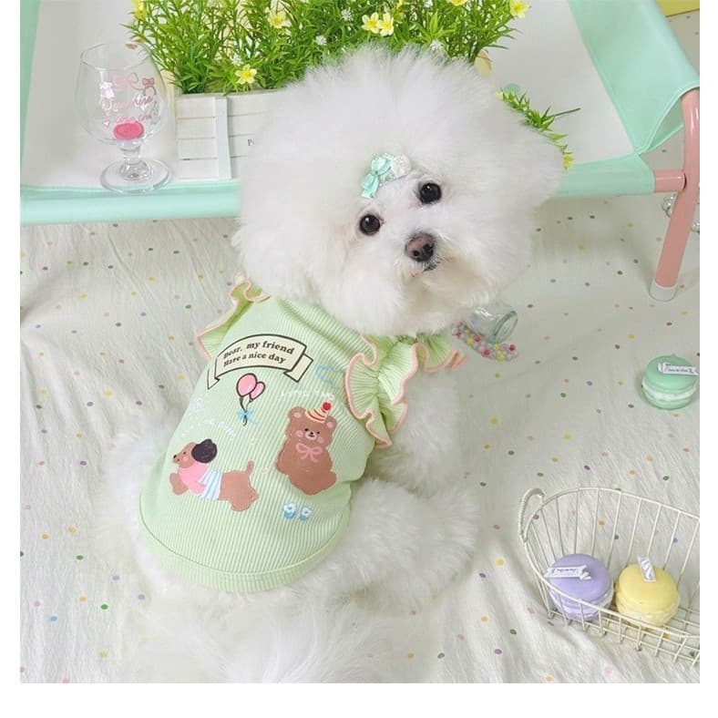Simple Lace Camisole Casual Cartoon Summer Thin Pet Clothes for Small Dogs Bichon Teddy รูปที่ 6