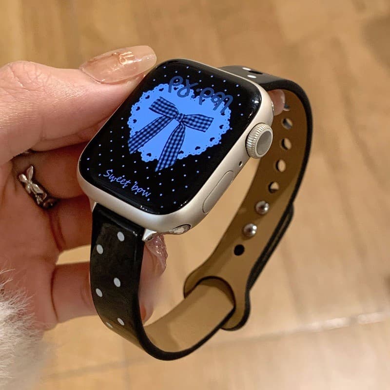 Polka Dot สายหนังสําหรับ Apple Watch 42/46/44/45/40/41/38/49 มม. เอวเล็ก รองรับ iWatch Series 11/10/9/8/7/SE/6/5/4/3/Ultra3/2 รูปที่ 7