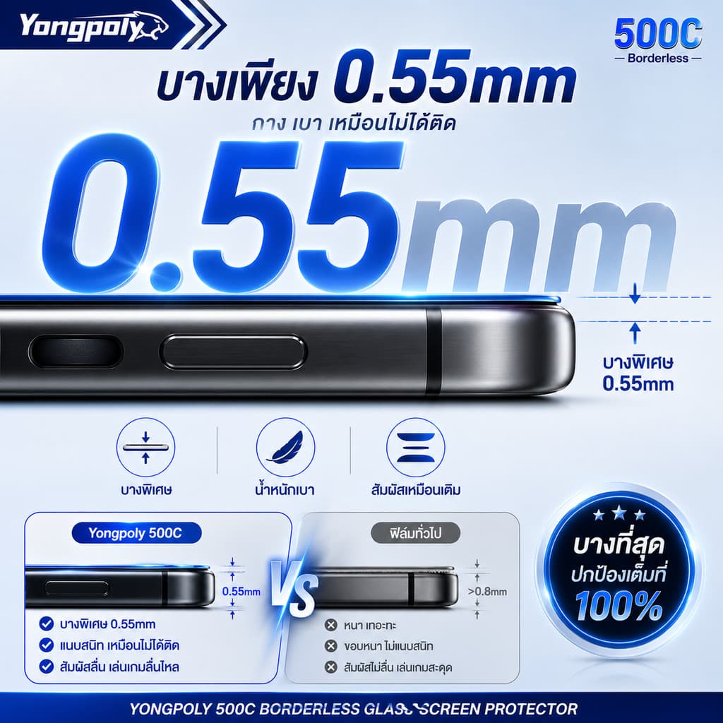 ฟิล์มกระจก 500C เต็มจอ ไร้ขอบ HD ใส กันกระแทก ไม่ดันเคส กันฝุ่นลำโพงสำหรับ IPHONE XR 11 12 13PROMAX 14PRO 15 16PROMAX 17 รูปที่ 8