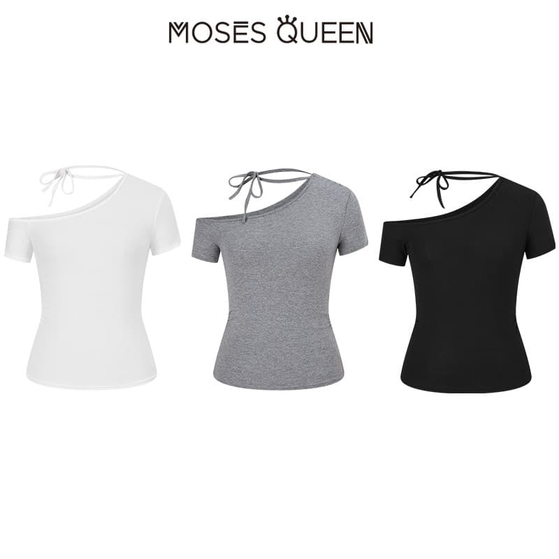 MOSESQUEEN เสื้อยืดแขนสั้นสายเดี่ยว คอวี สไตล์หวานและเผ็ดสำหรับผู้หญิง เข้ารูปและเซ็กซี่ #63639 รูปที่ 9