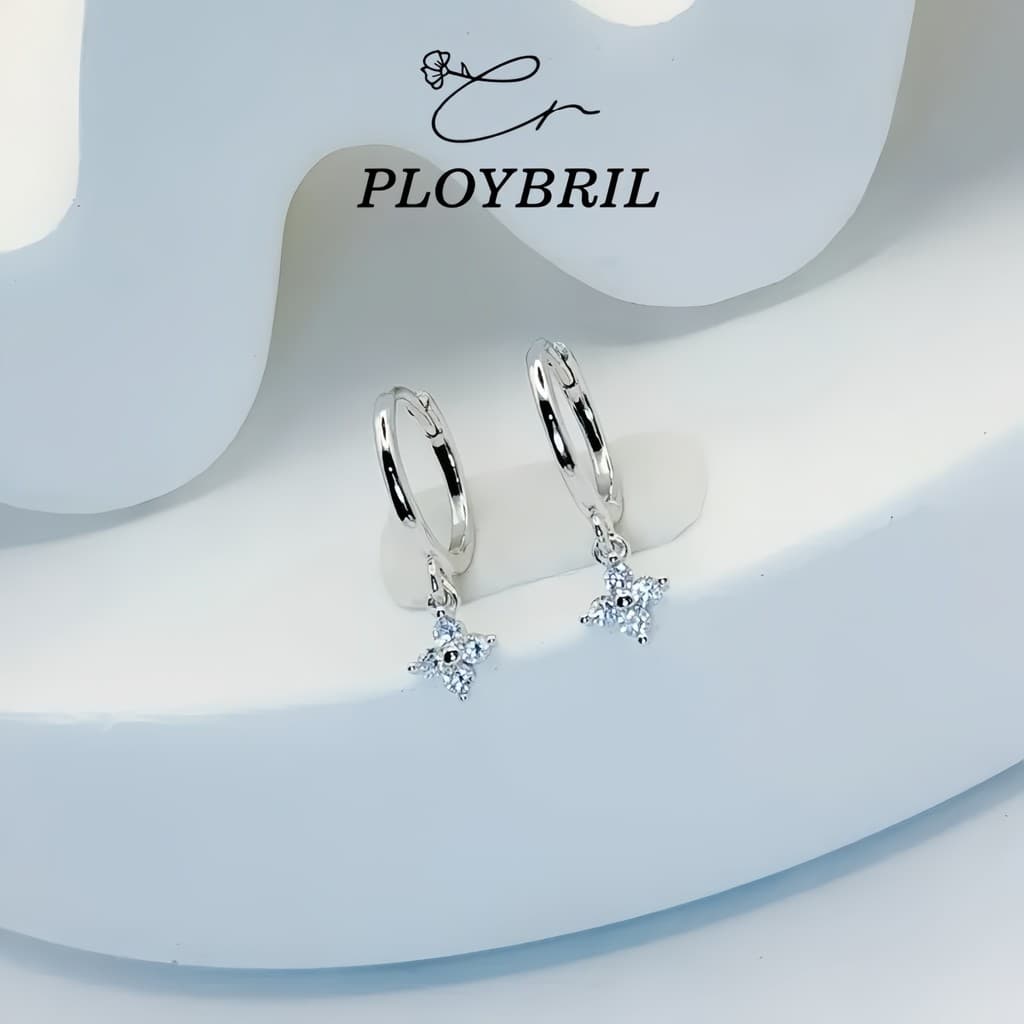 PLOYBRIL ต่างหูห่วงเงิน รุ่น Florette ต่างหูเงิน Lucky Clover E072 รูปที่ 1