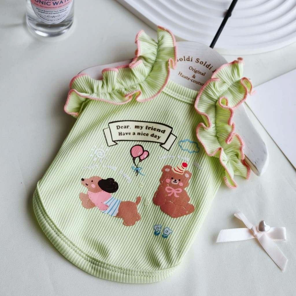 Simple Lace Camisole Casual Cartoon Summer Thin Pet Clothes for Small Dogs Bichon Teddy รูปที่ 4