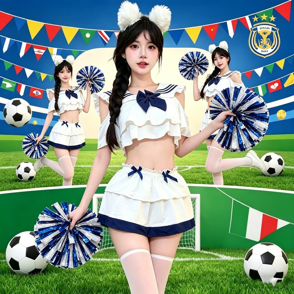 สวมบทบาท สาวเชียร์ลีดเดอร์ฟุตบอลโลก กระโปรงสั้นน่ารักและเซ็กซี่ หลากหลายสไตล์ ชุดนักเรียน JK ยั่วยวนสามีของเธอ รูปที่ 6
