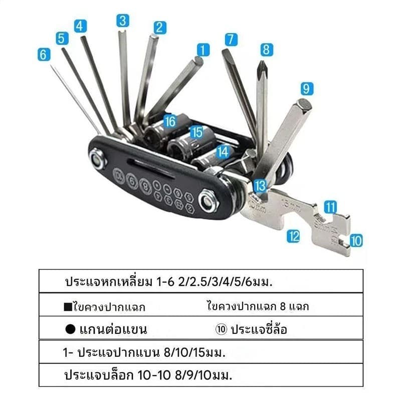Rideon ชุดเครื่องมือซ่อมจักรยาน 16 IN 1 แบบพกพา Bike Repair Tool Kit ชุดประแจและไขควง รูปที่ 3