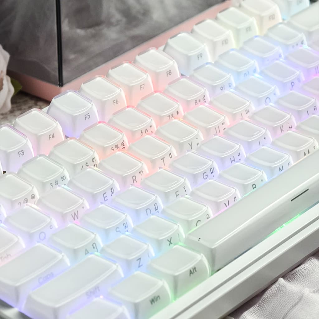 MAIMOOO Jelly Thai Keycap คํา SA โปรไฟล์ 132 คีย์ PC PBT Double Shot พุดดิ้งไทย Keycap สีชมพูสีขาว Jello คริสตัล Keycap รูปที่ 1