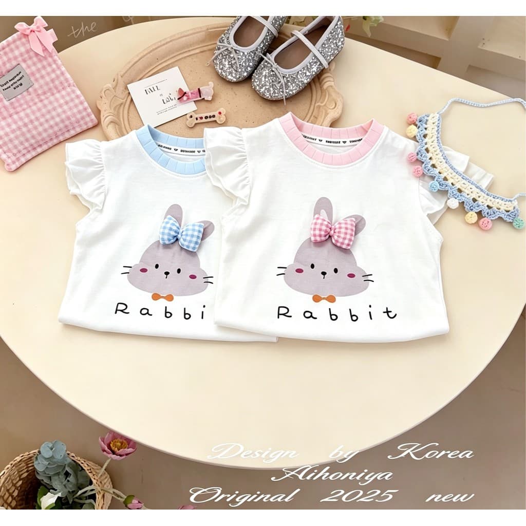 เสื้อยืดแขนสั้นเด็ก พิมพ์ลายกระต่าย ติดโบว์ น่ารักๆ สไตล์ฤดูร้อน เหมาะสำหรับเด็กผู้หญิง รูปที่ 5
