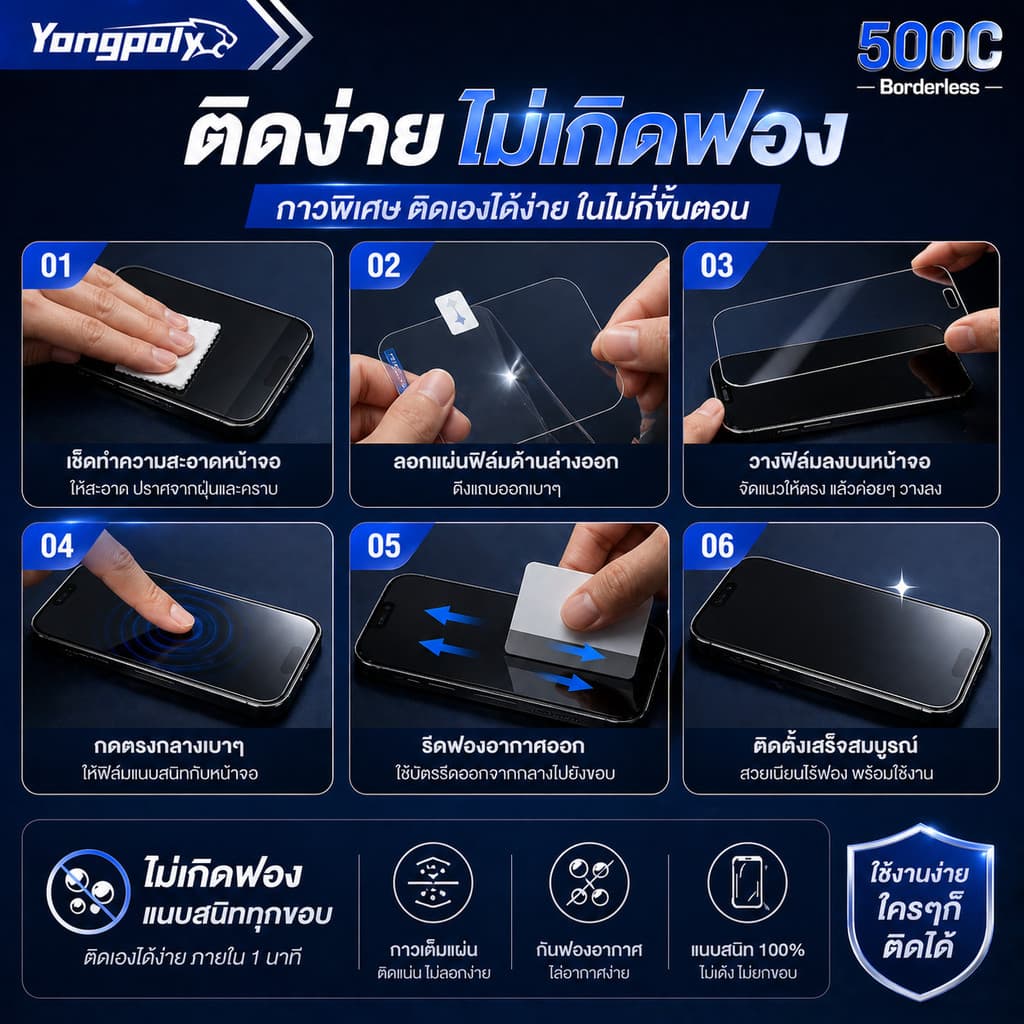 ฟิล์มกระจก 500C เต็มจอ ไร้ขอบ HD ใส กันกระแทก ไม่ดันเคส กันฝุ่นลำโพงสำหรับ IPHONE XR 11 12 13PROMAX 14PRO 15 16PROMAX 17 รูปที่ 7