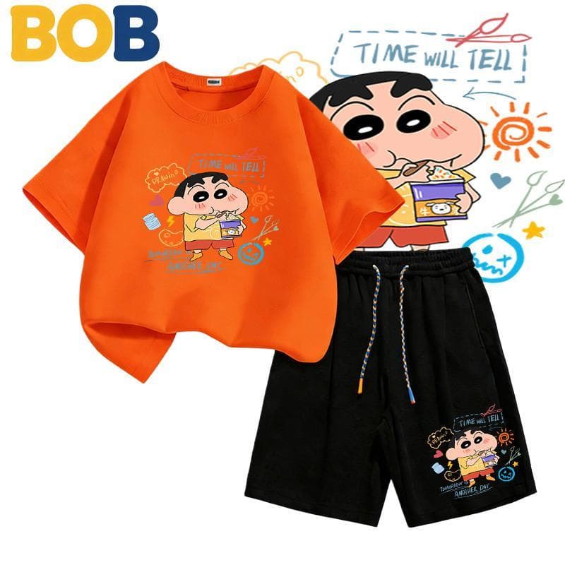 2ชิ้น ชุดแฟชั่นเด็ก ชินจัง Shinchan ลายการ์ตูน NASA เสื้อยืดแขนสั้น+กางเกงขาสั้น สำหรับเด็กอายุ 1-14ปี+（ รูปที่ 6