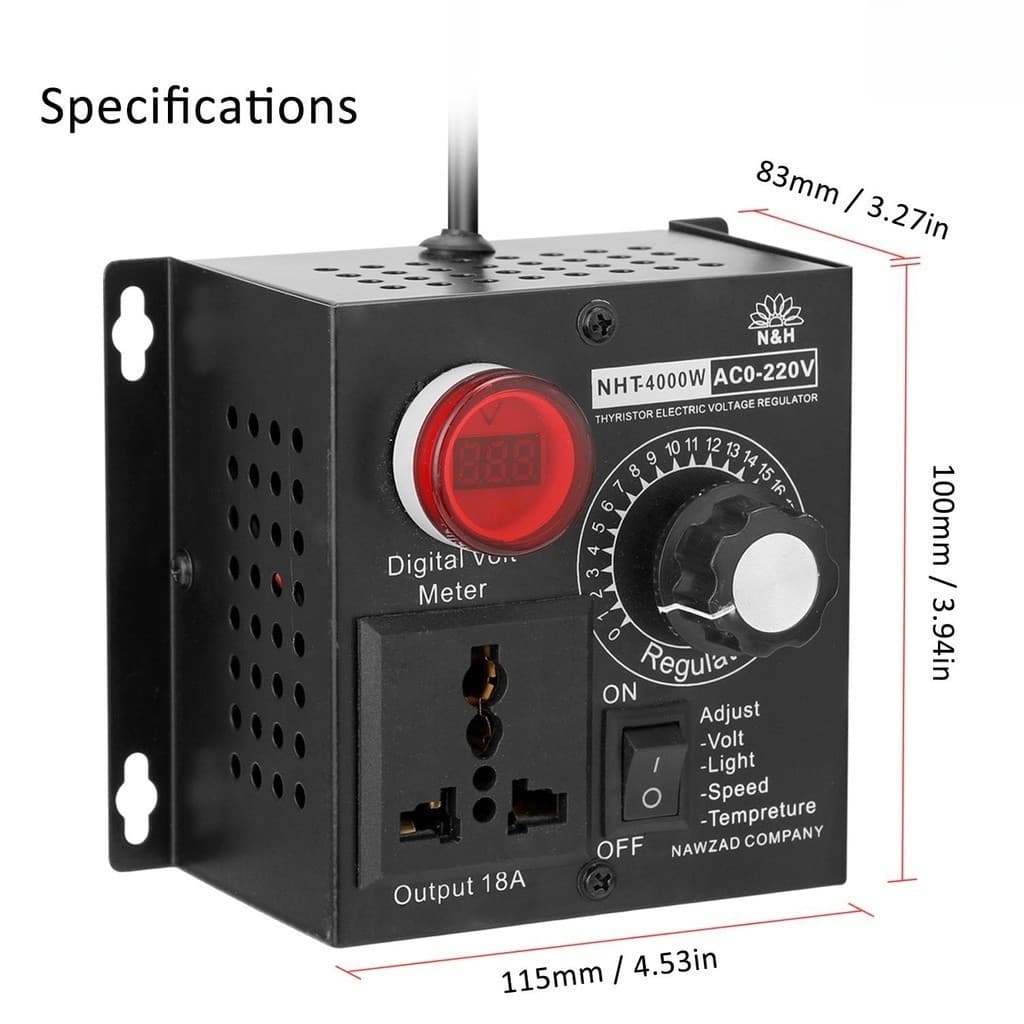 เครื่องควบคุมแรงดันไฟฟ้า 4000W AC 220V ควบคุมมอเตอร์และความร้อน แบบพกพา ทนทาน ปรับความเร็วได้ละเอียด รูปที่ 5