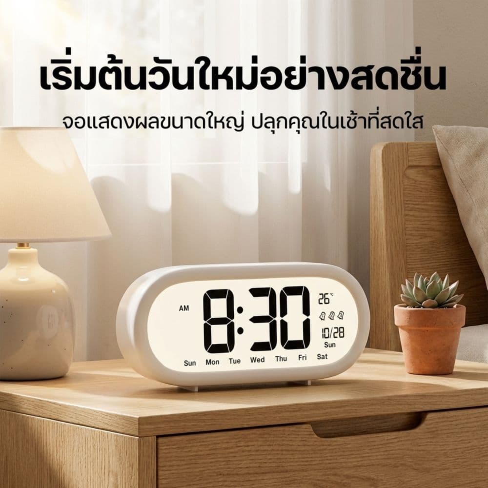 นาฬิกาปลุกหน้าจอ LCD ความคมชัดสูง เสียงดังมาก มีแสดงอุณหภูมิ ปฏิทิน จัดการเวลาได้อัจฉริยะ เหมาะสำหรับนักเรียนฝึกระเบียบว รูปที่ 6