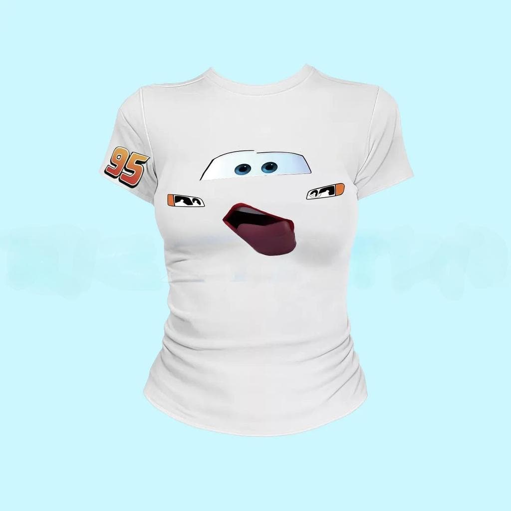 เสื้อแขนสั้นคอกลมเข้ารูปตัวนี้ โดดเด่นด้วยลายหน้ายิ้มแบบอเมริกันสุดน่ารัก ผลิตจากผ้าฝ้าย 100% ดีไซน์ทันสมัย ​​เหมาะสำหร รูปที่ 6