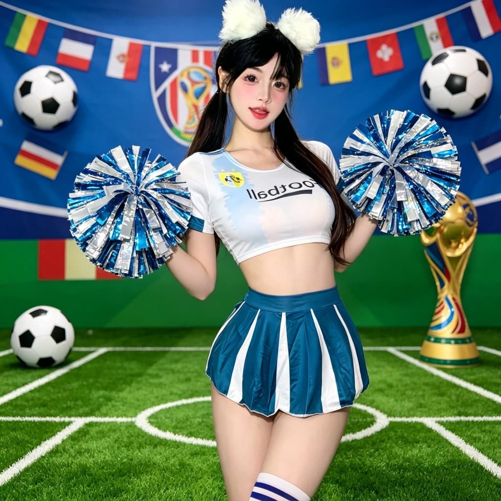 สวมบทบาท สาวเชียร์ลีดเดอร์ฟุตบอลโลก กระโปรงสั้นน่ารักและเซ็กซี่ หลากหลายสไตล์ ชุดนักเรียน JK ยั่วยวนสามีของเธอ รูปที่ 4