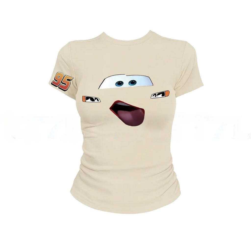 เสื้อแขนสั้นคอกลมเข้ารูปตัวนี้ โดดเด่นด้วยลายหน้ายิ้มแบบอเมริกันสุดน่ารัก ผลิตจากผ้าฝ้าย 100% ดีไซน์ทันสมัย ​​เหมาะสำหร รูปที่ 2