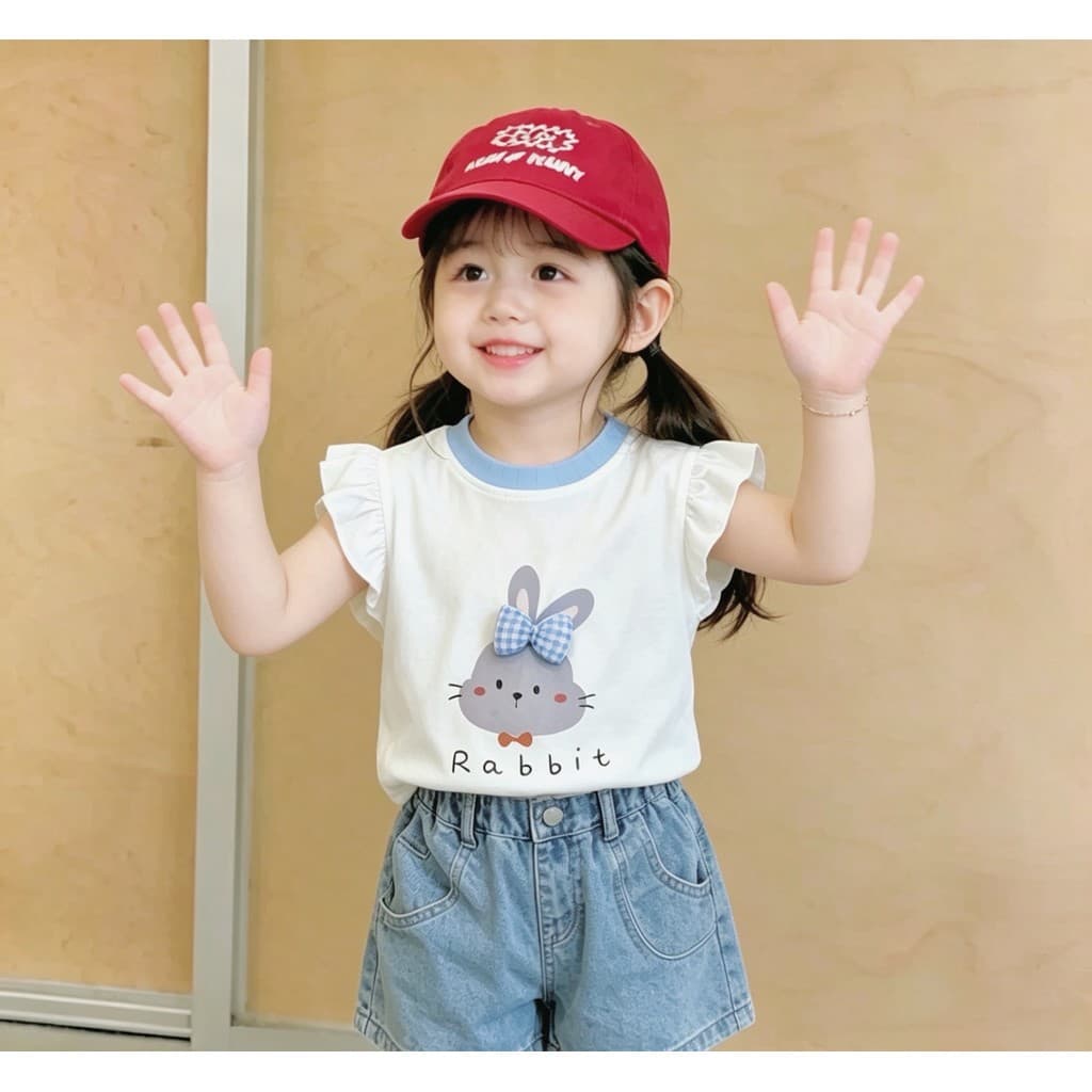 เสื้อยืดแขนสั้นเด็ก พิมพ์ลายกระต่าย ติดโบว์ น่ารักๆ สไตล์ฤดูร้อน เหมาะสำหรับเด็กผู้หญิง รูปที่ 1