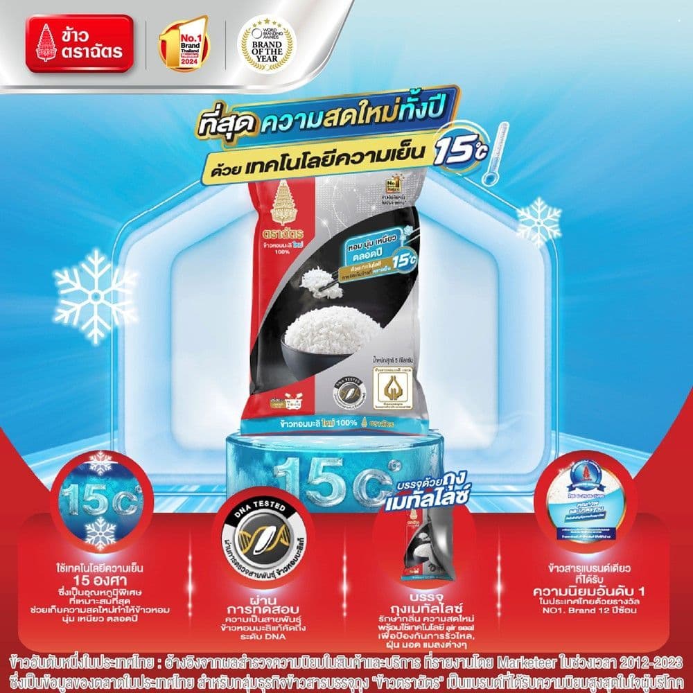 ฉัตรข้าวขาวหอมมะลิใหม่100% 5กก. CHAT JASMINE RICE PREMUIM 100% 5 KG. รูปที่ 2