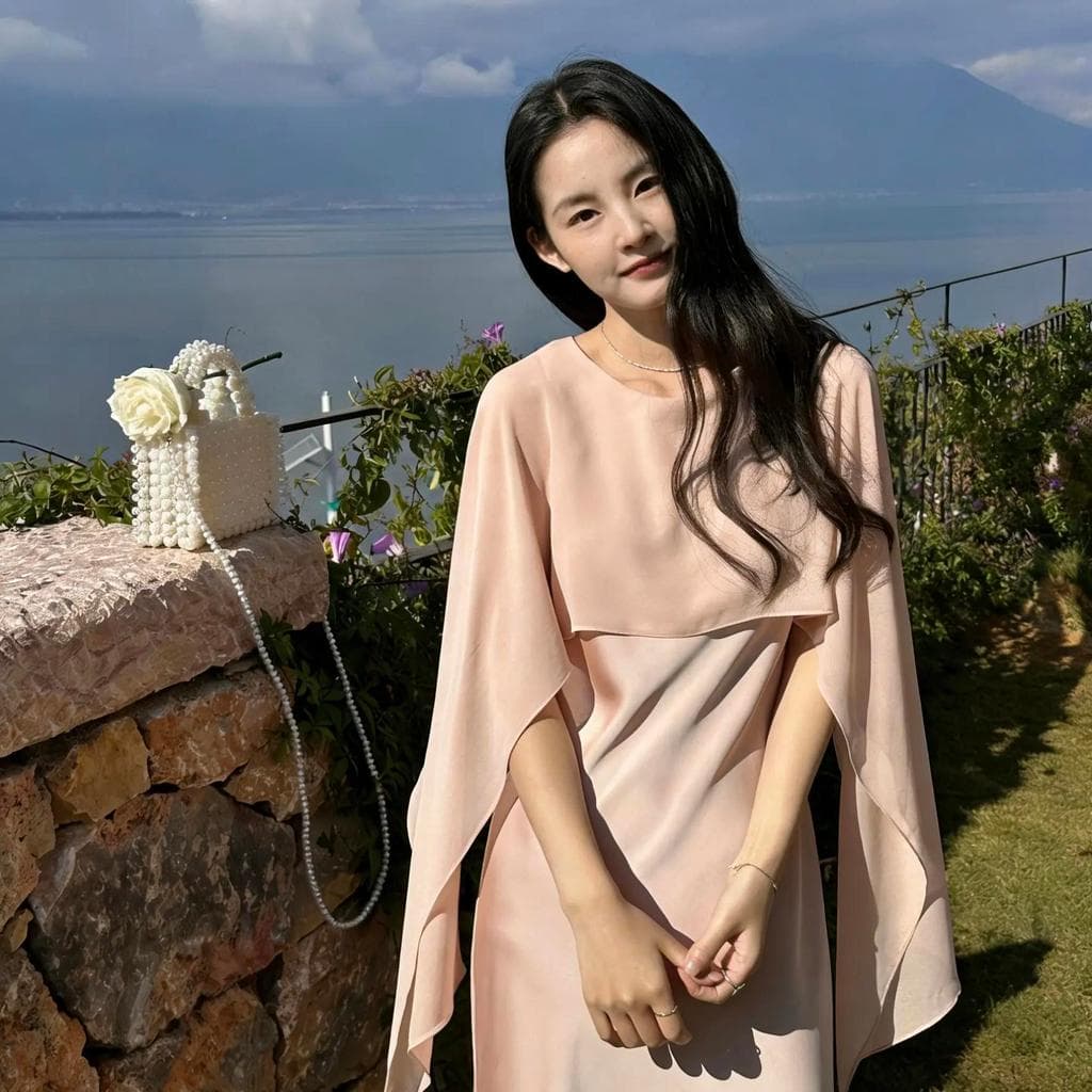 Chili Koko เดรสผู้หญิงชีฟองลุคหรู 2026 ใหม่/ดีไซน์คลุมไหล่ แขนกว้างพริ้ว/ทรงเข้ารูปยาว S-2XL 99411 รูปที่ 7