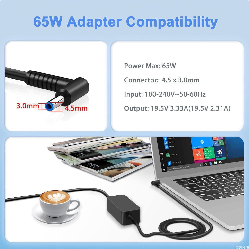 For HP Battery Adapter 45/65W 19.5V 3.33A, head size 4.5*3.0mm Blue Tip Laptop Adapter for HP Pavilion x360 11 13 15 รูปที่ 4