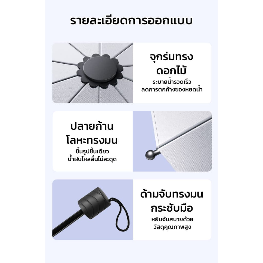 MAYNOS ร่มพับพกพา 12 ก้าน หน้ากว้างพิเศษ 126cm กันแดด UV >99% นวัตกรรมพับย้อนกลับ กันฝนเทฟลอน รูปที่ 7
