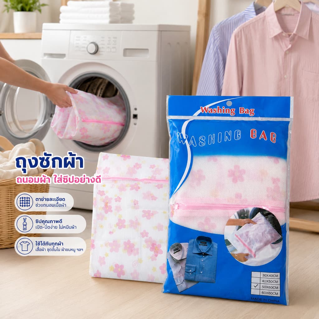 ถุงตาข่ายซักผ้า ทนทาน ใช้ซ้ำได้ป้องกันการเสียรูปทรง รูปที่ 4