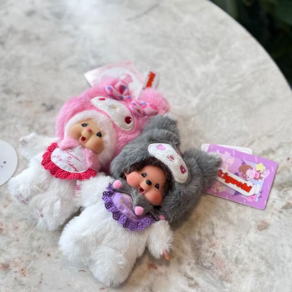 จัด 15 ซม. พวงกุญแจตุ๊กตา Monchhichi, My Melody Monchhichi, Kuromi Monchhichi สําหรับแฟน/แฟน/เด็ก รูปที่ 9