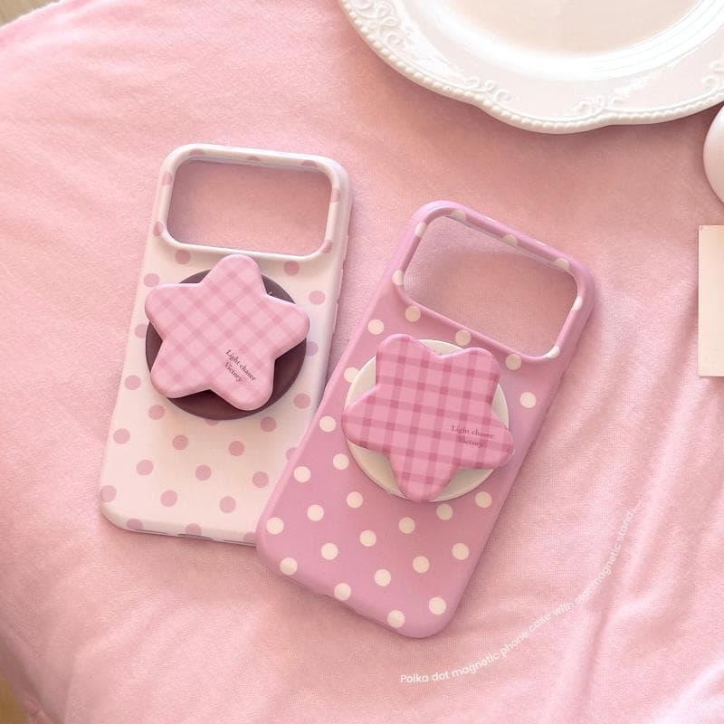 ขายึดลายจุดสีชมพูเหมาะสําหรับ 17 แอปเปิล 17โปรแม็กซ์ไอโฟน16 เคสโทรศัพท์ 15 นุ่ม 13 ดาว เคสป้องกันแม่เหล็ก รูปที่ 7