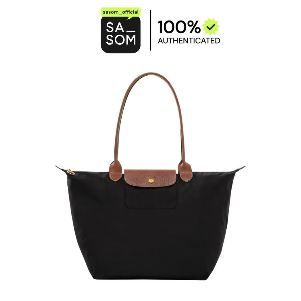 Longchamp Le Pliage Original L Tote Bag In Recycled Canvas With Gold Metal Hardware Black | ของแท้ ตรวจสอบโดย SASOM รูปที่ 1