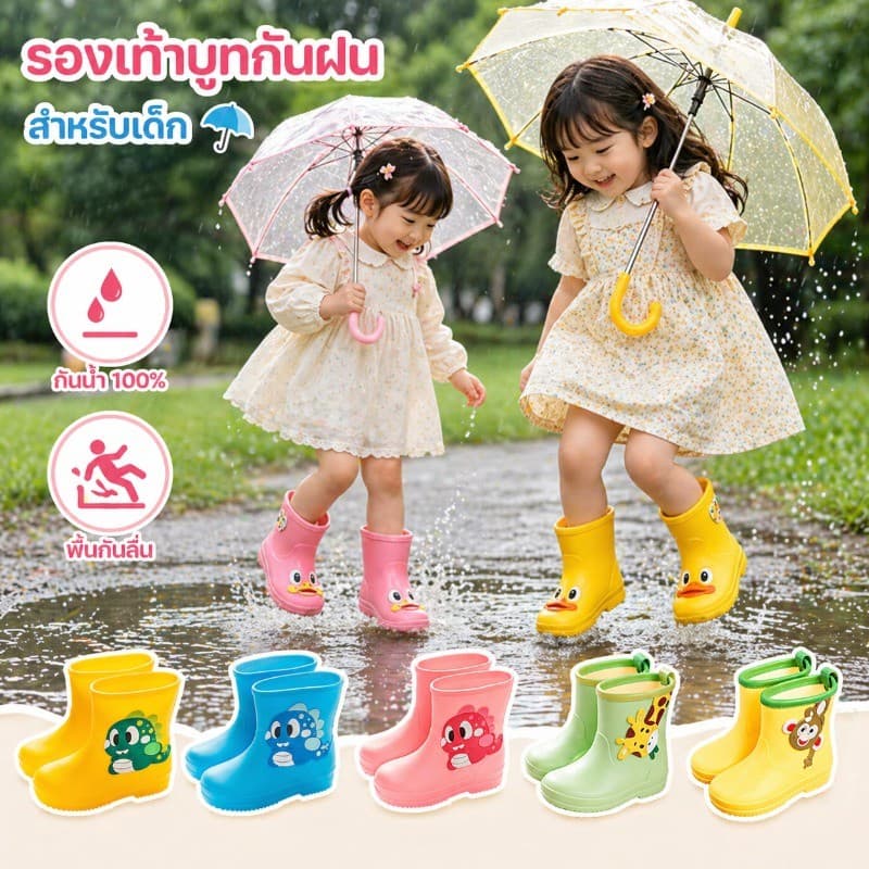 รองเท้ากันฝนเด็ก รองเท้าบูทเด็ก วัสดุปลอดภัย กันลื่นและกันน้ำ ลายการ์ตูน รองเท้าบูทเด็กกันฝน รูปที่ 1