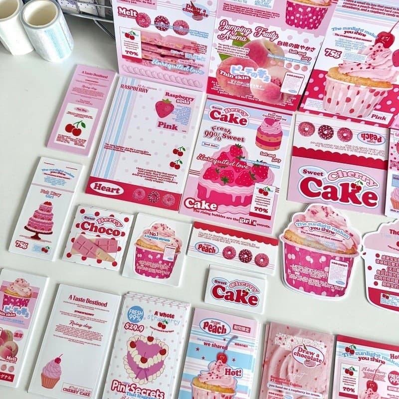 22ชิ้น/เซ็ตหวานเบอร์รี่เค้กปิดผนึกสติกเกอร์การ์ดอวยพรชุดวัสดุบรรจุภัณฑ์ ทําเอง ตกแต่ง รูปที่ 2