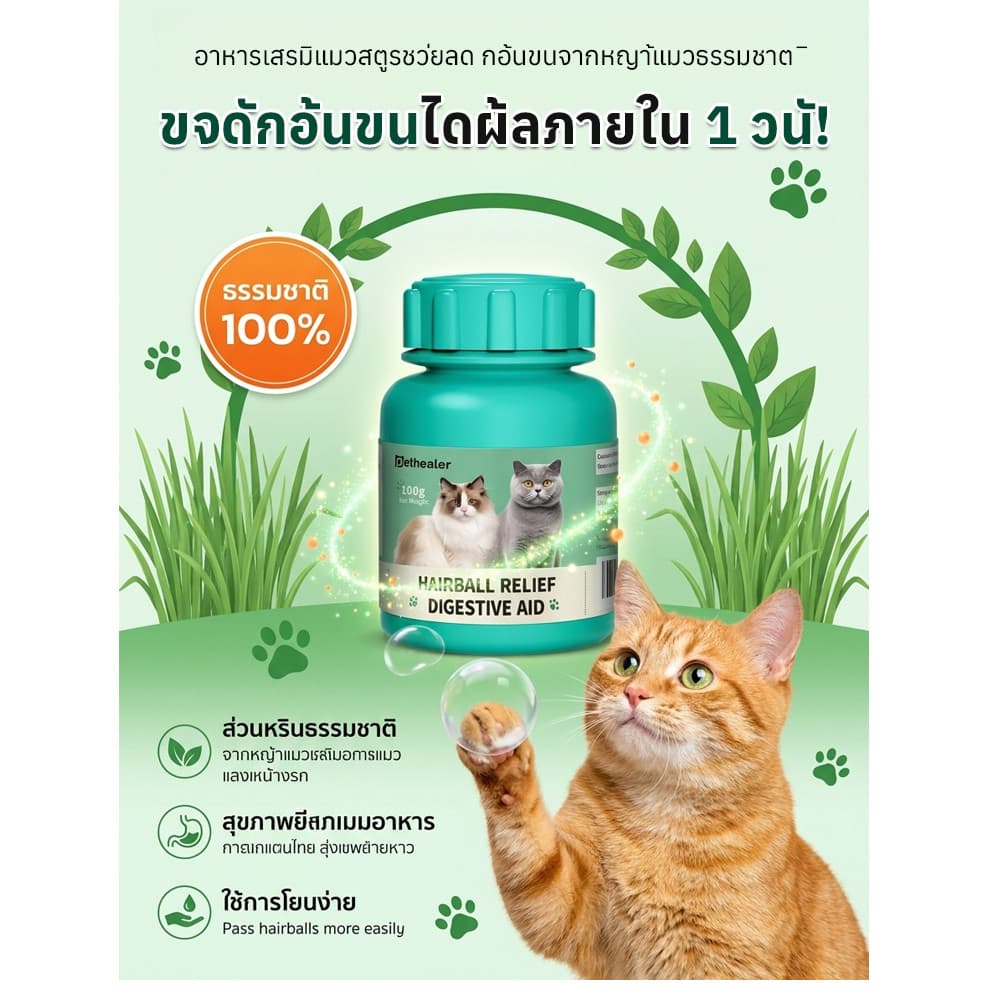 สินค้าขายดี อาหารเสริมแมว ช่วยลดปัญหาก้อนขนในแมว ช่วยย่อยอาหาร มีคุณค่าทางโภชนาการสูง เหมาะสำหรับแมวทุกสายพันธุ์และทุกช่วงวัย รูปที่ 8