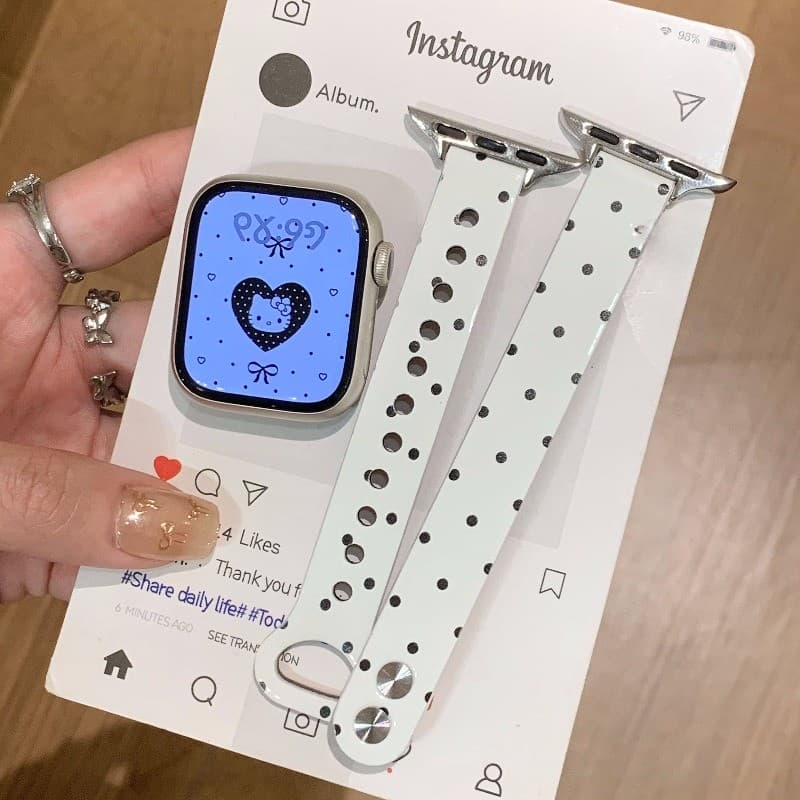 Polka Dot สายหนังสําหรับ Apple Watch 42/46/44/45/40/41/38/49 มม. เอวเล็ก รองรับ iWatch Series 11/10/9/8/7/SE/6/5/4/3/Ultra3/2 รูปที่ 3