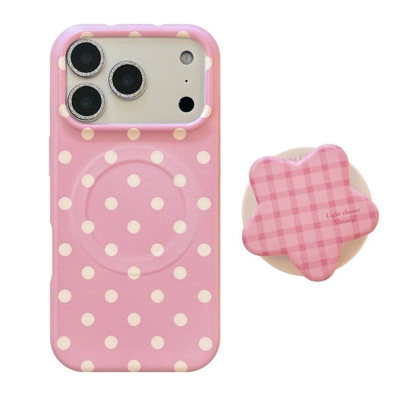 ขายึดลายจุดสีชมพูเหมาะสําหรับ 17 แอปเปิล 17โปรแม็กซ์ไอโฟน16 เคสโทรศัพท์ 15 นุ่ม 13 ดาว เคสป้องกันแม่เหล็ก รูปที่ 6