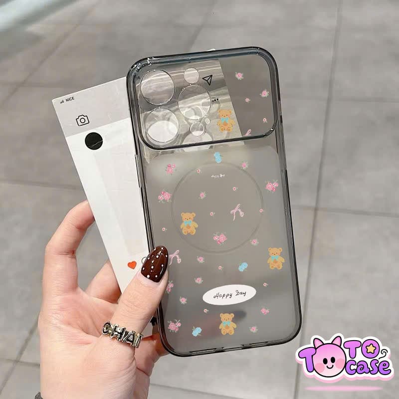 เคสไอโฟน16 เหมาะสำหรับ IPhone 12 11 17 15 14 13 Pro MAX 15 Plus Air เคสโทรศัพท์โปร่งใสลายดอกไม้และหมีเท็ดดี้ รูปที่ 2
