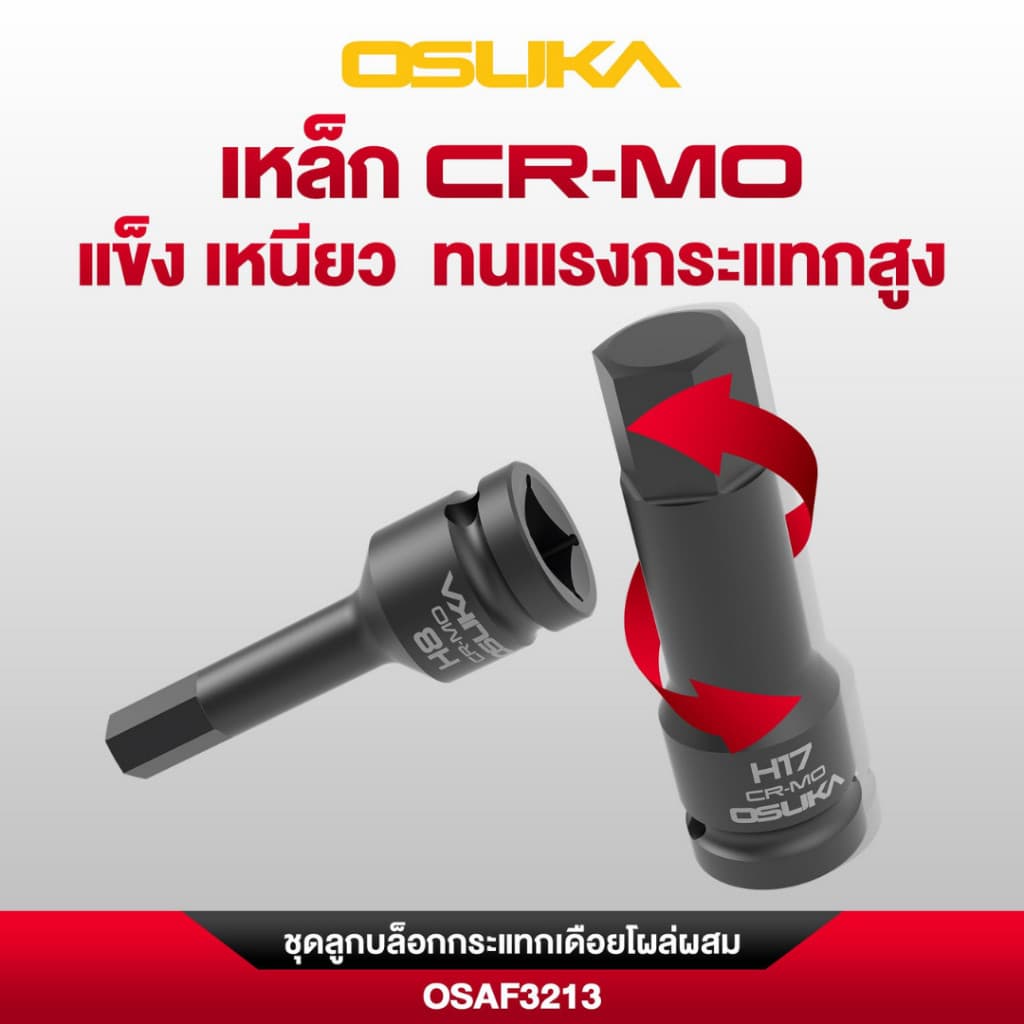 OSUKA ชุดลูกบล็อกกระแทกเดือยโผล่ผสม 1/2" 19ตัว/ชุด OSAF3213 รูปที่ 8