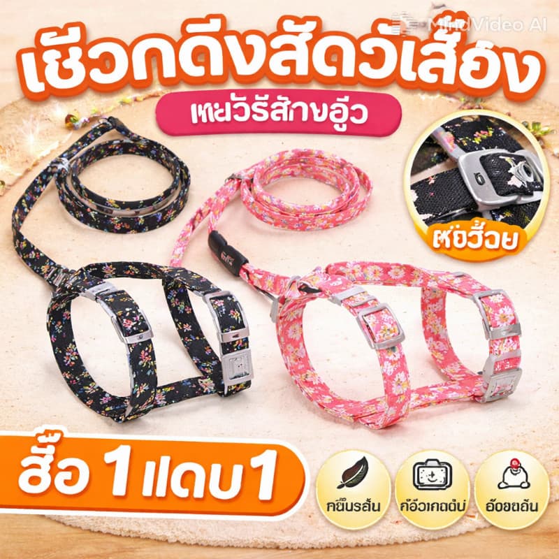 สินค้า สายจูงสัตว์เลี้ยง สายจูงแมว น่ารัก 1.5M ปรับได้ รูปที่ 1