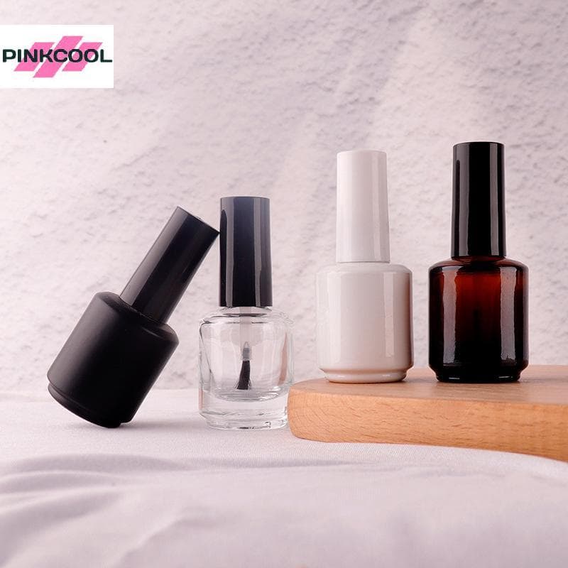 PINKCOOL 15ml แก้วใสขวดยาทาเล็บที่ว่างเปล่าพร้อมฝาปิดแปรงภาชนะเครื่องสําอางขวดแก้วเล็บพร้อมแปรงร้อน รูปที่ 2