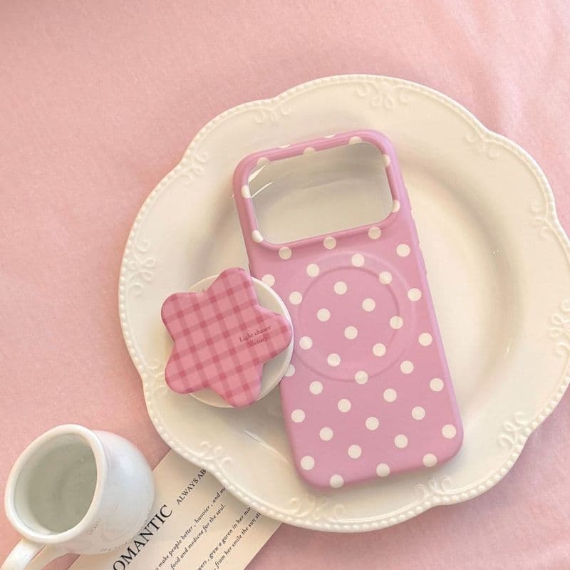 ขายึดลายจุดสีชมพูเหมาะสําหรับ 17 แอปเปิล 17โปรแม็กซ์ไอโฟน16 เคสโทรศัพท์ 15 นุ่ม 13 ดาว เคสป้องกันแม่เหล็ก รูปที่ 5