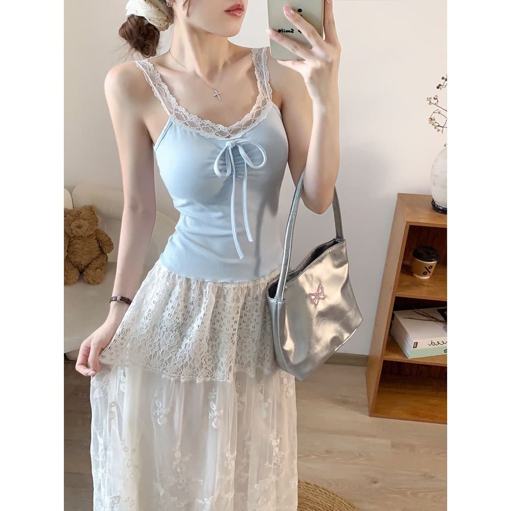 Amarin เสื้อสายเดี่ยว แต่งสายลูกไม้ โบว์อกสวย มีฟองน้ำในตัว น่ารัก สไตล์เกาหลี FY6209 รูปที่ 4
