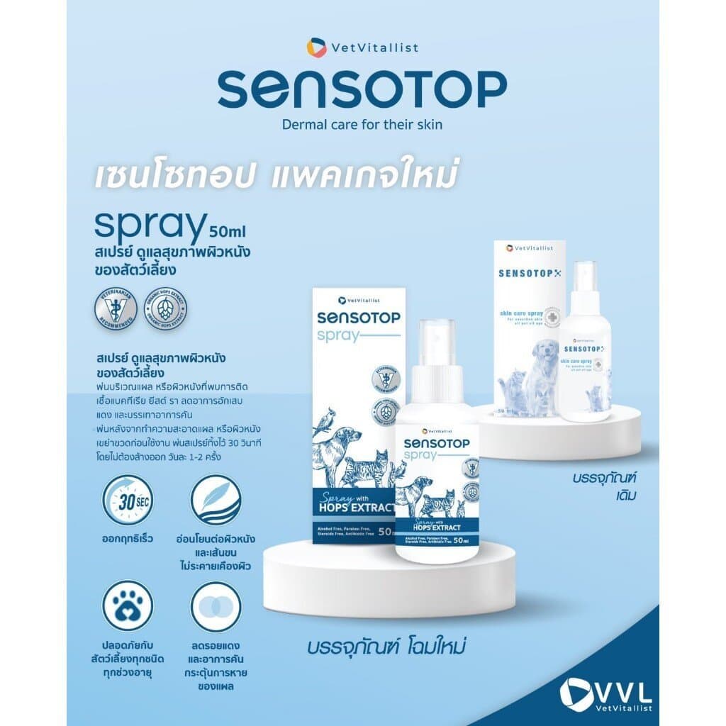 Sensotop Skin Care ผลิตภัณฑ์ดูแลโรคผิวหนังติดเชื้อ ลดอักเสบ ลดคัน สำหรับสัตว์เลี้ยง ที่สัตวแพทย์แนะนำ รูปที่ 4