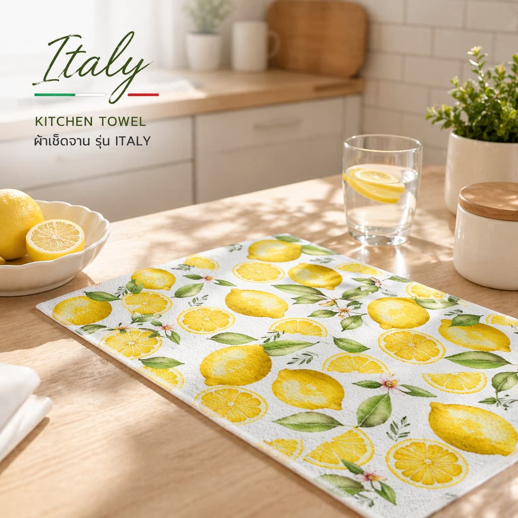 homemart ผ้าเช็ดจานไมโครไฟเบอร์ รุ่น Italy ลายเลมอน | ซับน้ำไว แห้งเร็ว ไม่เป็นขุย Kitchen Towel Italy series รูปที่ 3
