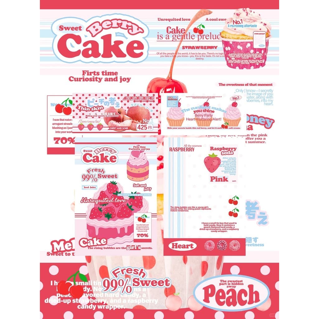 22ชิ้น/เซ็ตหวานเบอร์รี่เค้กปิดผนึกสติกเกอร์การ์ดอวยพรชุดวัสดุบรรจุภัณฑ์ ทําเอง ตกแต่ง รูปที่ 5