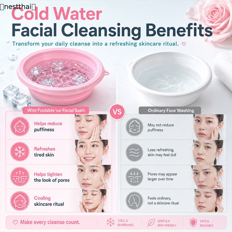nestthaiice bath อ่างล้างหน้า ซิลิโคนพับได้ ถาดน้ำแข็งในตัว ยกกระชับผิวหน้า รูขุมขนเบียด คลายร้อน 2สี รูปที่ 6