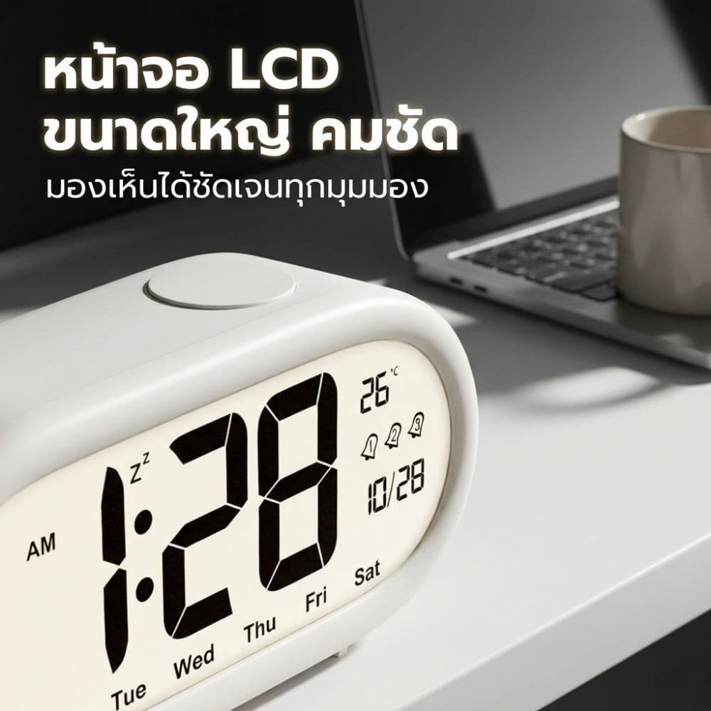 นาฬิกาปลุกหน้าจอ LCD ความคมชัดสูง เสียงดังมาก มีแสดงอุณหภูมิ ปฏิทิน จัดการเวลาได้อัจฉริยะ เหมาะสำหรับนักเรียนฝึกระเบียบว รูปที่ 7