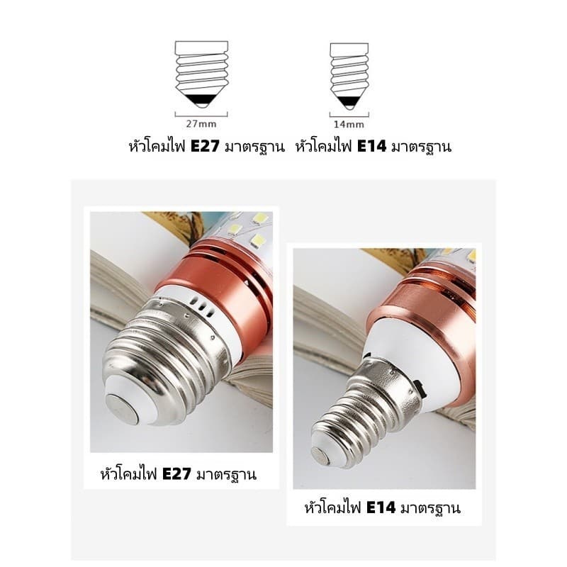 หลอดไฟข้าวโพด LED ขั้วE27 ขั้วE14 12W ประหยัดไฟ สีขาว สีวอร์ม สี4000K 3สี เม็ดLED60ดวง BuildCore รูปที่ 8