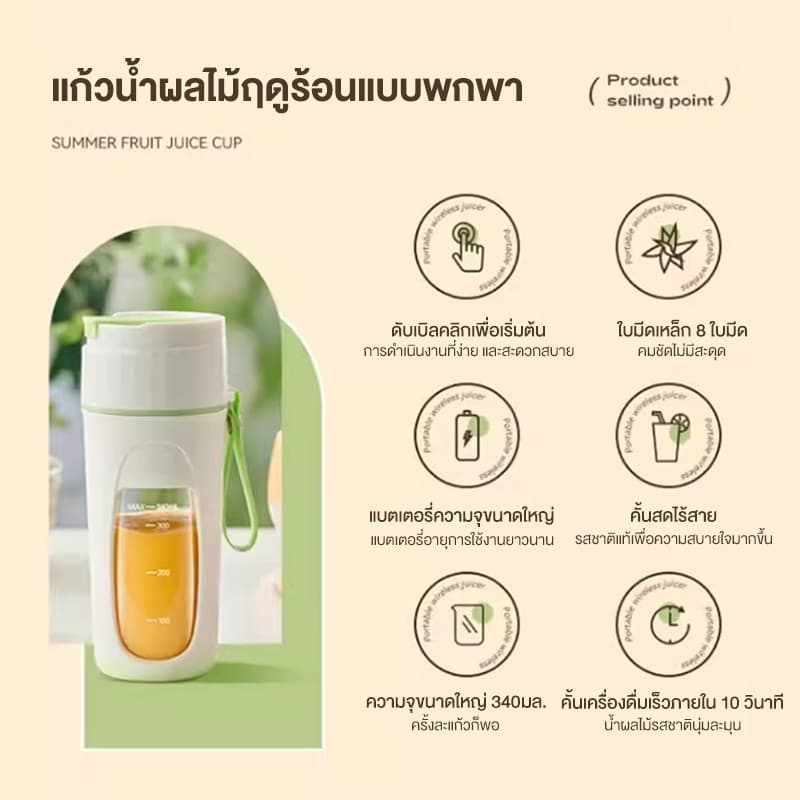 เครื่องปั่นแบบแก้วพกพา แก้วปั่นไร้สาย ความจุ 340ML ปั่นน้ําแข็งได้ ชาร์จ ไฟ แก้วปั่นอัตโนมัติ แก้วปั่นพกพา รูปที่ 3