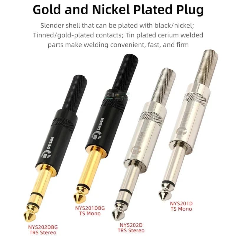 REAN 6.35 มม.2/3 เสาสเตอริโอปลั๊ก Gold-plated 1/4′′ Mono ชุดหูฟังไมโครโฟน Solder TRS ลําโพงกีตาร์ TS Connecto รูปที่ 4