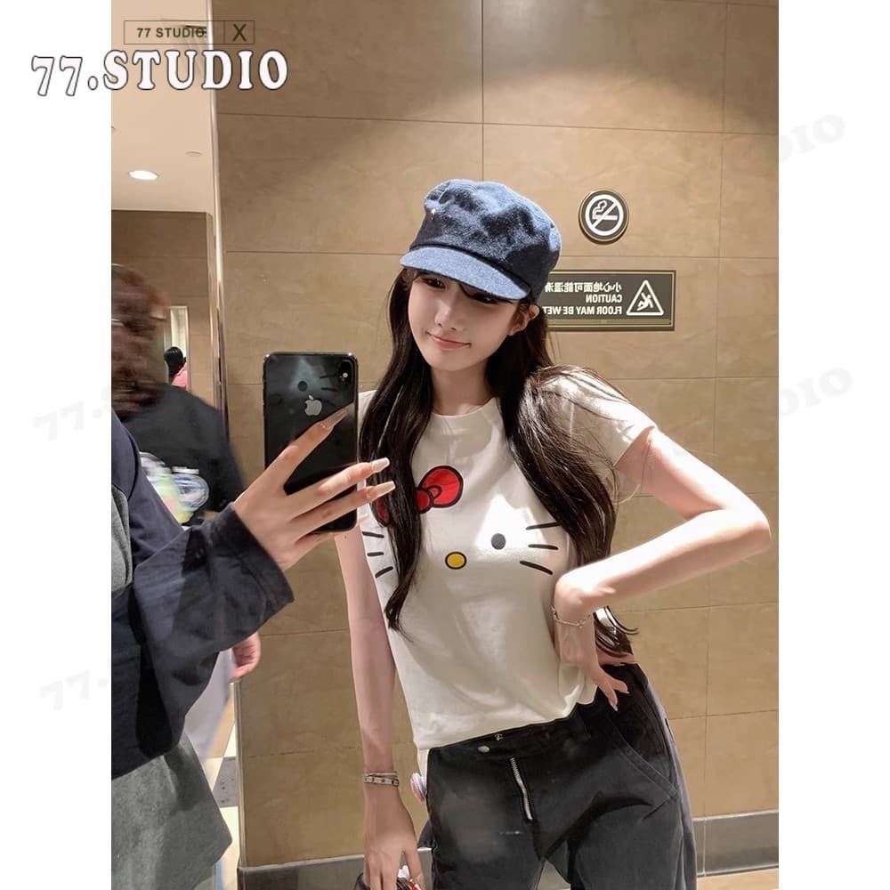 เสื้อครอป cotton t shirt ลายการ์ตูน สีขาว แขนสั้น เสื้อเชิ้ตผู้หญิง baby tee S-XL รูปที่ 2